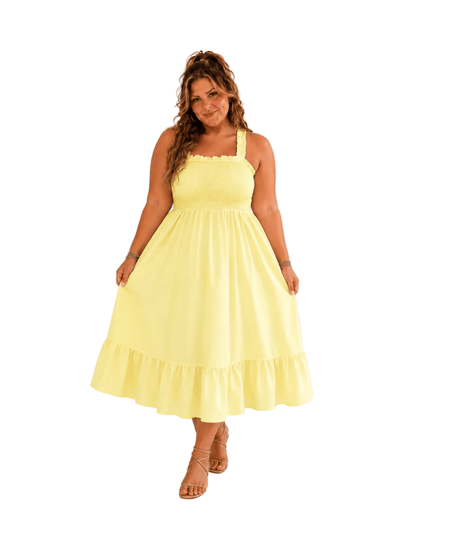 KissICON Maxi Dress Pale Yellow Ruffle Hem Cami Maxi Dress – Plus Size