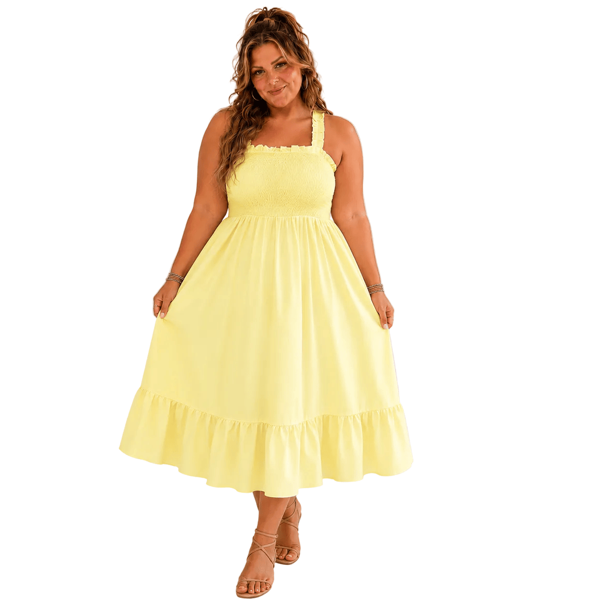 KissICON Maxi Dress Pale Yellow Ruffle Hem Cami Maxi Dress – Plus Size