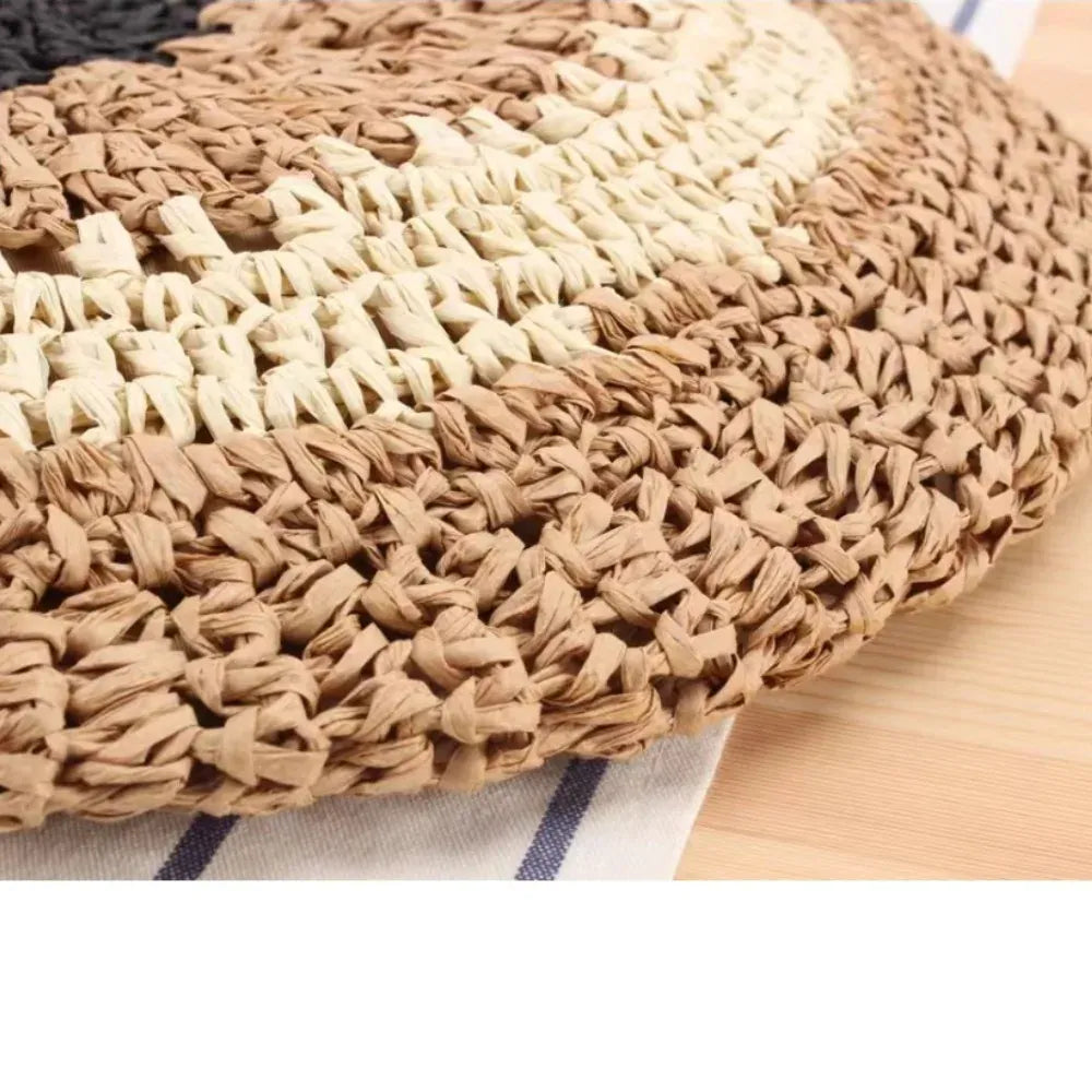 KissICON Paper Rope Hollow Colorful Disc Woven Beach Shoulder Bag
