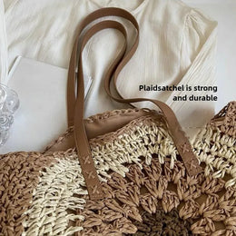 KissICON Paper Rope Hollow Colorful Disc Woven Beach Shoulder Bag