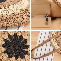 KissICON Paper Rope Hollow Colorful Disc Woven Beach Shoulder Bag