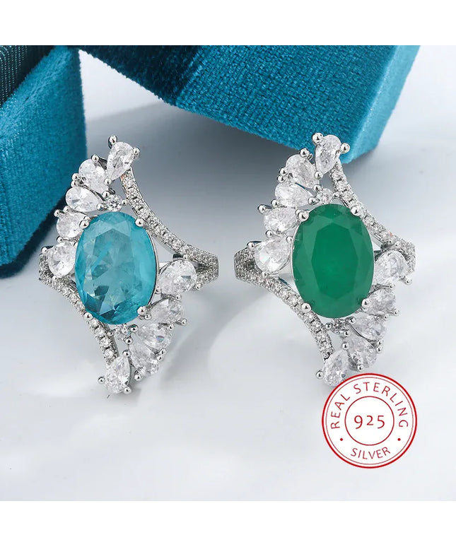 Dropshipman Paraiba Emerald Zircon Ring 925 Silver For Women Party Gift