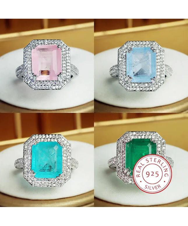 KissICON 💋 Paraiba Zircon Ring Pink Blue Green - Luxury Jewelry