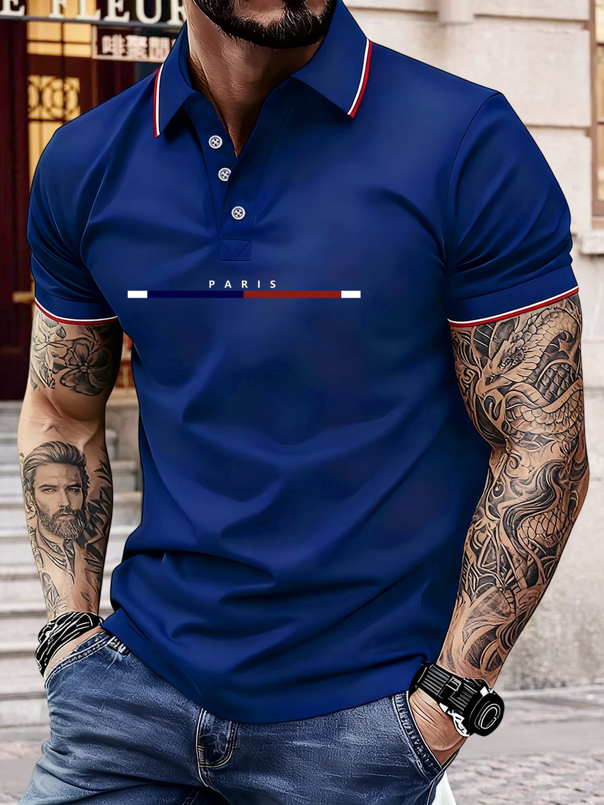 KissICON Paris Letters Classic Unisex Polo Summer Casual  Sporty