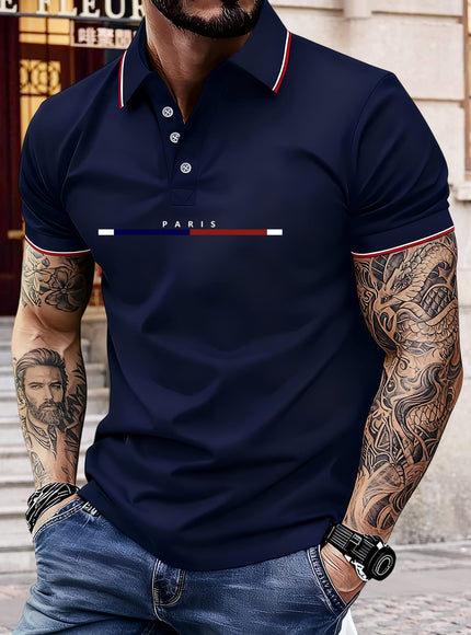 KissICON Paris Letters Classic Unisex Polo Summer Casual  Sporty