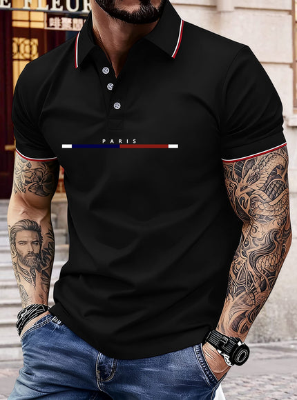 KissICON Paris Letters Classic Unisex Polo Summer Casual  Sporty