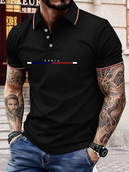 KissICON Paris Letters Classic Unisex Polo Summer Casual  Sporty