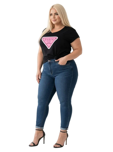 KissICON Paris Milano Graphic T-Shirt – Black | Plus Size | Casual Everyday Tee