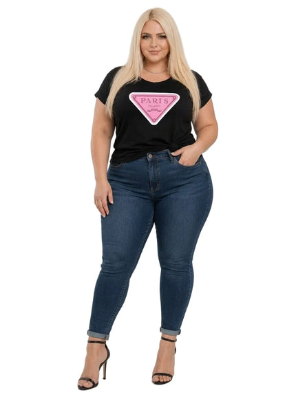 KissICON Paris Milano Graphic T-Shirt – Black | Plus Size | Casual Everyday Tee