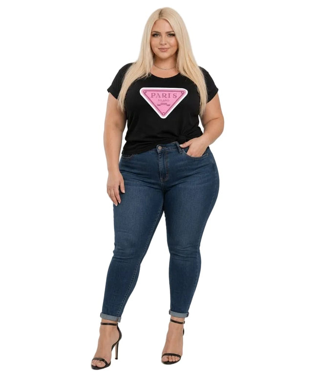 KissICON Paris Milano Graphic T-Shirt – Black | Plus Size | Casual Everyday Tee