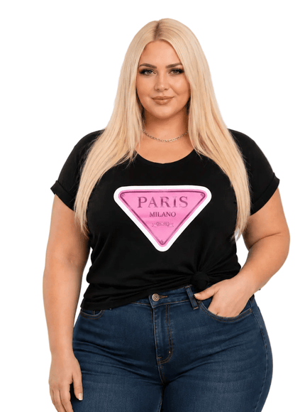 KissICON Paris Milano Graphic T-Shirt – Black | Plus Size | Casual Everyday Tee