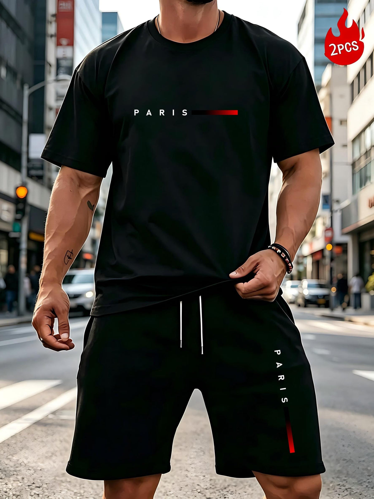 KissICON Paris Print Mens Summer TShirt  Shorts Set