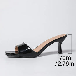 KissICON Patent Leather Black High Heels Sandals for Women