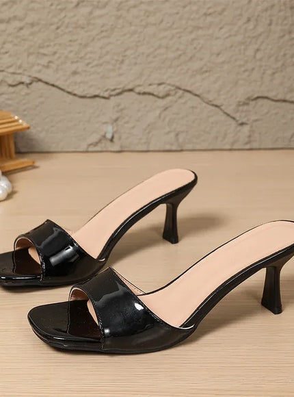 KissICON Patent Leather Black High Heels Sandals for Women