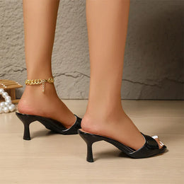 KissICON Patent Leather Black High Heels Sandals for Women
