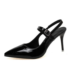 KissICON Patent Leather Black Super High Heels Sandals for