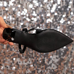 KissICON Patent Leather Black Super High Heels Sandals for