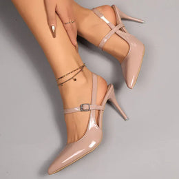 KissICON Patent Leather Black Super High Heels Sandals for