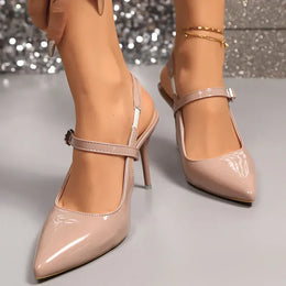 KissICON Patent Leather Black Super High Heels Sandals for