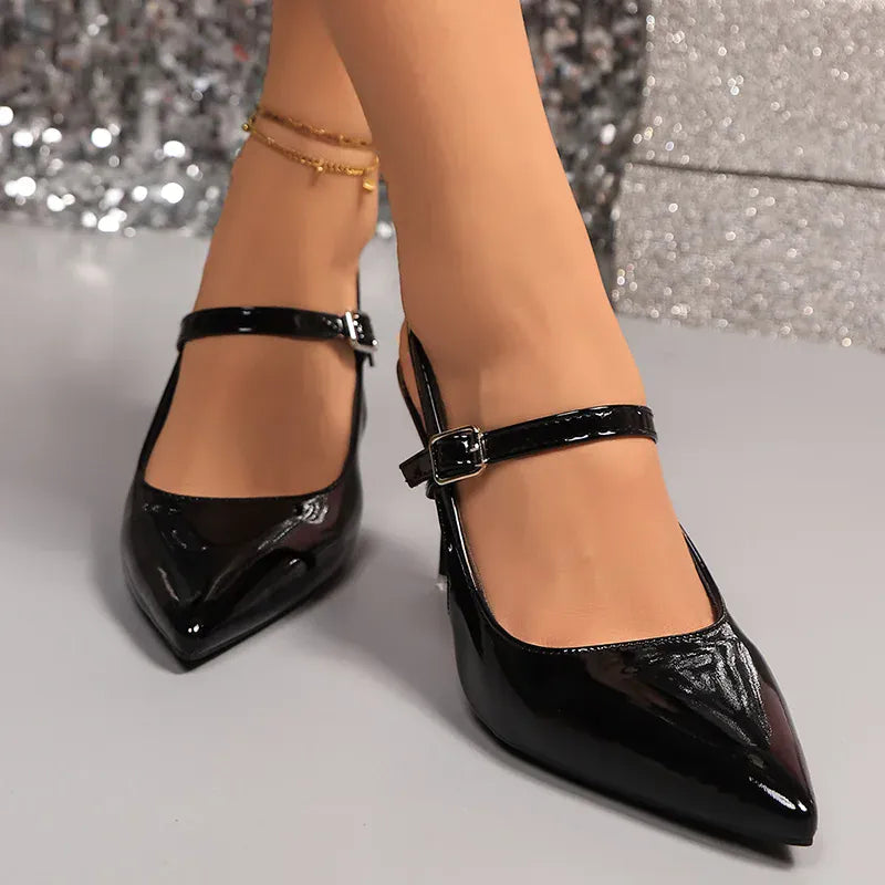 KissICON Patent Leather Black Super High Heels Sandals for
