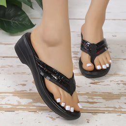 KissICON Patent Leather Wedges Sandals for Women Plus Size