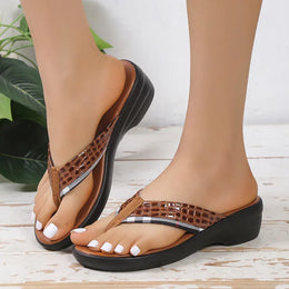 KissICON Patent Leather Wedges Sandals for Women Plus Size