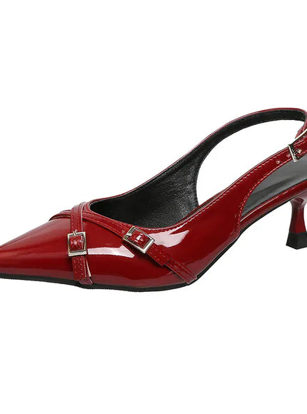 KissICON Patent Leather Wine Red High Heels Sandals Women