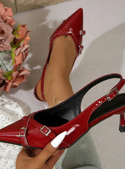 KissICON Patent Leather Wine Red High Heels Sandals Women