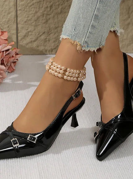 KissICON Patent Leather Wine Red High Heels Sandals Women
