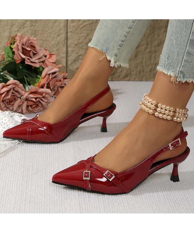 KissICON Patent Leather Wine Red High Heels Sandals Women