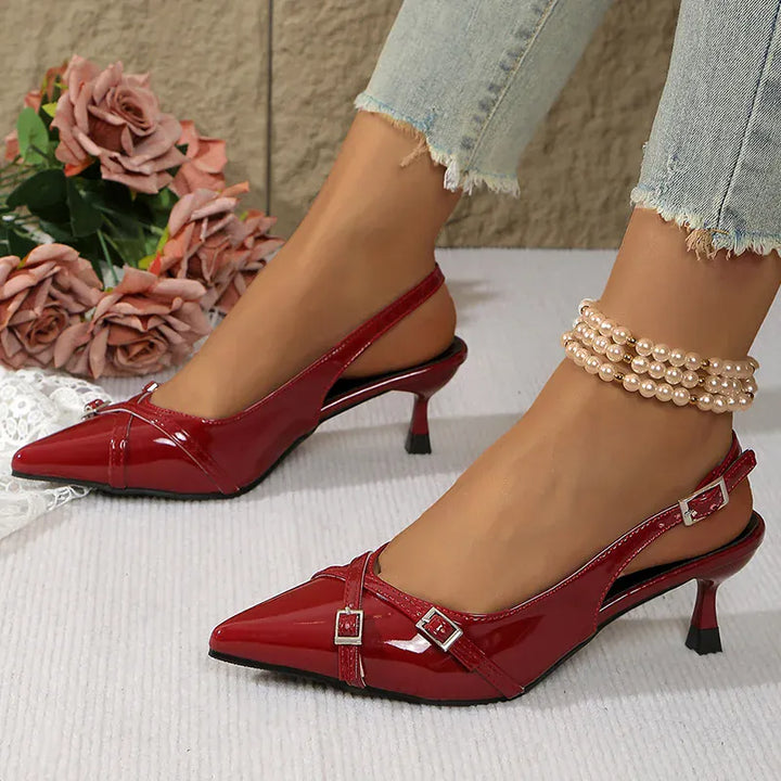 Patent Leather Wine Red High Heels Sandals Women