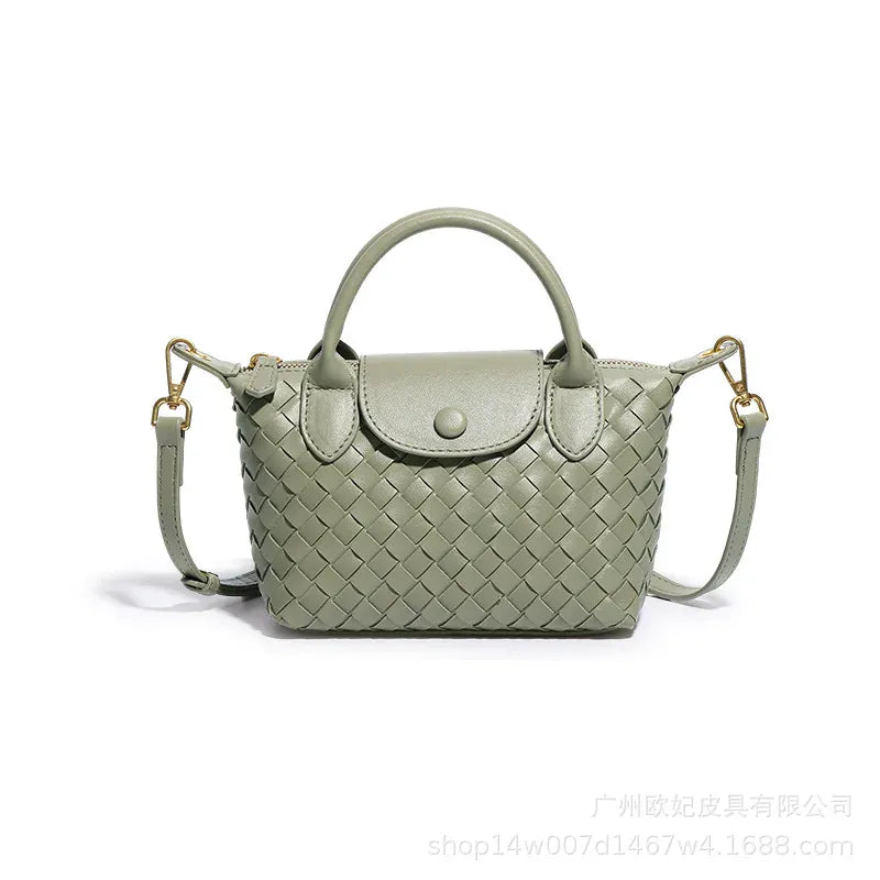 KissICON Pave Stone Green Woven Small Jiaozi Texture Popular Advanced Shoulder
