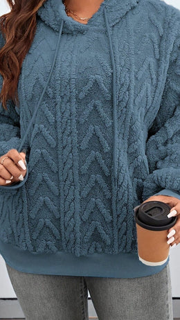 jkthpu-45 Peacock Blue / UK 16 Cozy Plus Size Teddy Fleece Drop Shoulder Hoodie