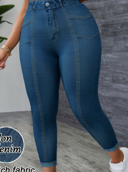 jkthpu-45 Peacock Blue / UK 16 【imitation denim】Plus Size - [imitation Faux Denim]Plus Size