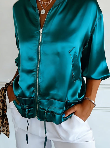 KissICON Outerwear Peacock Blue / UK 18 / US 14 Plus Size Satin Peacock Blue Drawstring Jacket