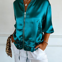 KissICON Outerwear Peacock Blue / UK 18 / US 14 Plus Size Satin Peacock Blue Drawstring Jacket