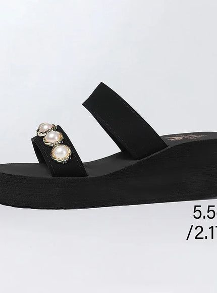 KissICON Pearl Chain Decor Wedges Sandals for Women Plus