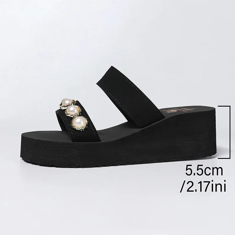 KissICON Pearl Chain Decor Wedges Sandals for Women Plus