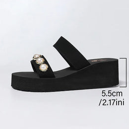 KissICON Pearl Chain Decor Wedges Sandals for Women Plus
