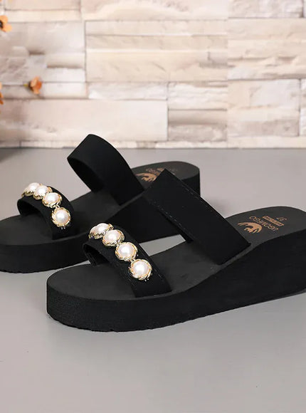 KissICON Pearl Chain Decor Wedges Sandals for Women Plus