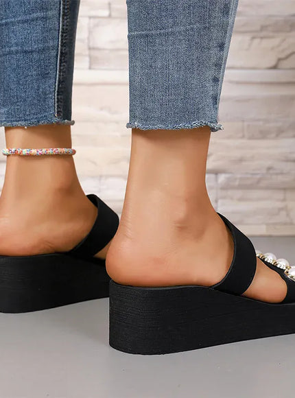 KissICON Pearl Chain Decor Wedges Sandals for Women Plus
