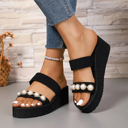 KissICON Pearl Chain Decor Wedges Sandals for Women Plus