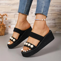 KissICON Pearl Chain Decor Wedges Sandals for Women Plus