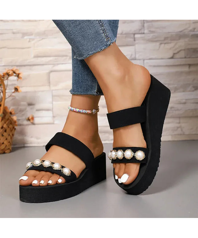 KissICON Pearl Chain Decor Wedges Sandals for Women Plus