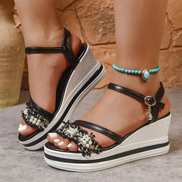 KissICON Pearl Flock Wedges Sandals for Women 2025 Fashion