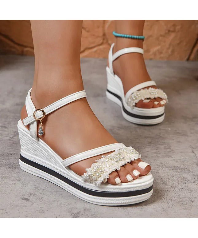 KissICON Pearl Flock Wedges Sandals for Women 2025 Fashion