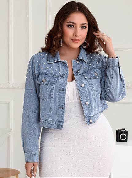 jkthpu-45 Pearl Rivet Vintage Light Blue Denim Jacket