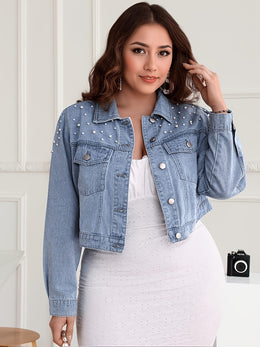 jkthpu-45 Pearl Rivet Vintage Light Blue Denim Jacket