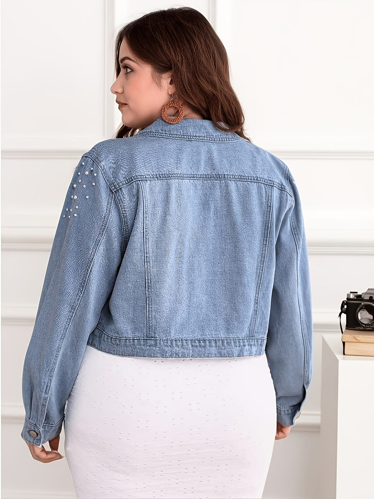 jkthpu-45 Pearl Rivet Vintage Light Blue Denim Jacket