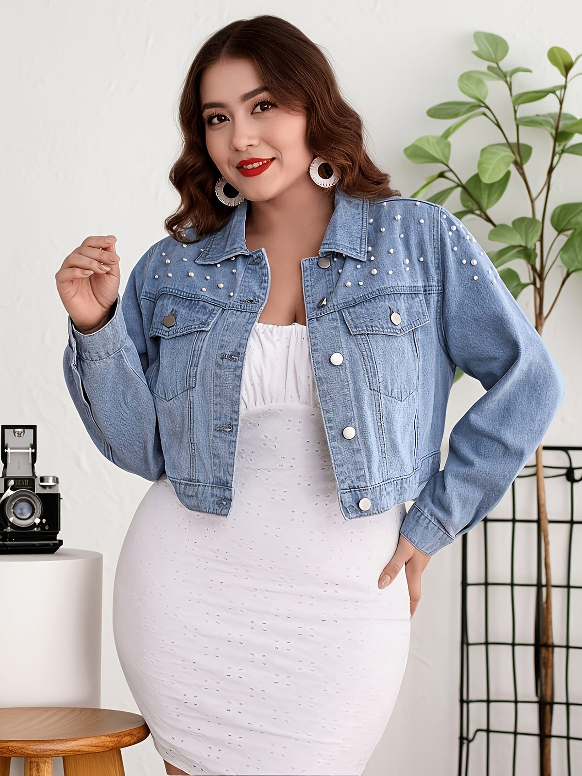 jkthpu-45 Pearl Rivet Vintage Light Blue Denim Jacket